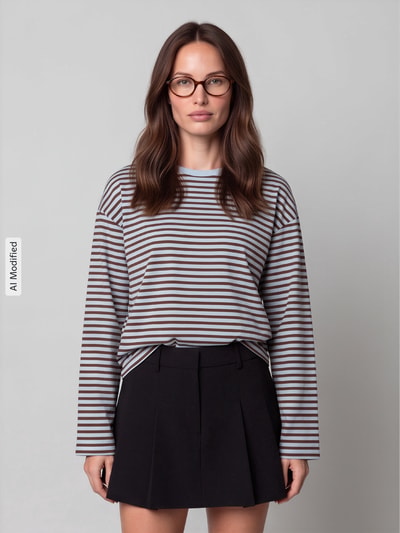 PIECES relaxed fit shirt met lange mouwen van katoenmix model 'ADIE' Blauw - 4