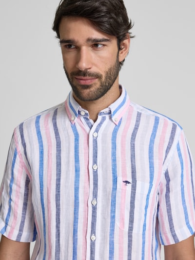 Fynch-Hatton Slim fit linnen overhemd met logostitching Roze - 3