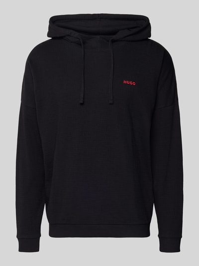 Produktfoto, Relaxed Fit Hoodie aus Baumwoll-Mix von HUGO, efekt: jednolity kolor, mieszanka bawełny, aplikacja z wyhaftowanym logo, struktura wafla, długi rękaw, prążkowane wykończenia