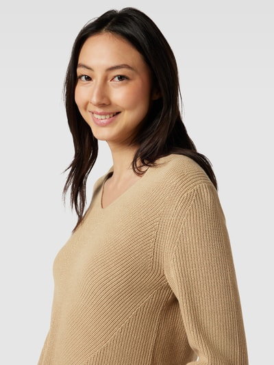 Tom Tailor Strickpullover in unifarbenem Design mit V-Ausschnitt Beige 3