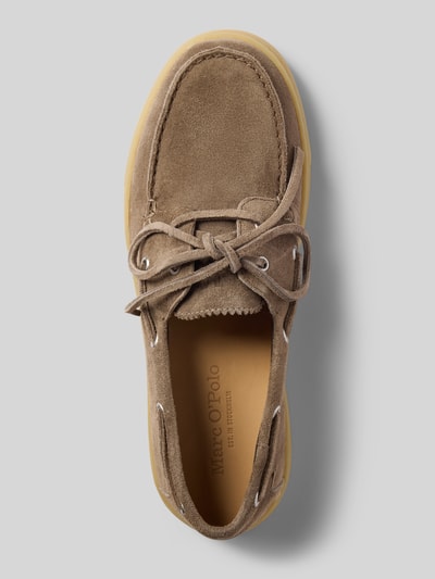 Produktfoto, Loafer aus reinem Rindnubuk Modell 'KARA 1B' von Marc O'Polo, beżowy jednolity nubuk, sznurowany, okrągły nosek, płaski obcas, fakturowana podeszwa