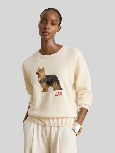 Lauren Ralph Lauren Pullover mit Hundemotiv-Intarsie aus reiner Baumwolle Ecru 4