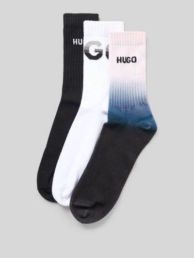 Produktfoto, Socken mit Label-Schriftzug im 3er-Pack Modell 'RIB RISING' von HUGO, Optik: Unifarben, Farbverlauf, elastischer Bund, Multipack: 3er-Pack