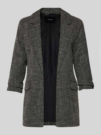 Produktfoto, Slim Fit Longblazer mit Viskose-Anteil Modell 'FRIDA' von Vero Moda in unifarbener Melange-Optik mit Reverskragen, 3/4-Arm, Pattentaschen und Label Stitching, Webware, graue und schwarze Textur.