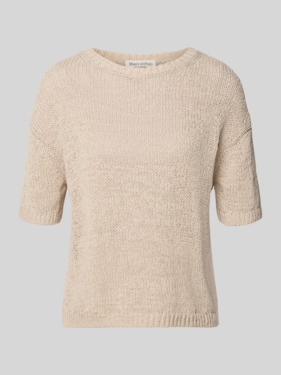 Produktfoto, Regular Fit Pullover aus Baumwoll-Mix von Marc O'Polo in heller Strickoptik mit Rundhals, Kurzarm, gerippten Abschlüssen, Materialverarbeitung Strick