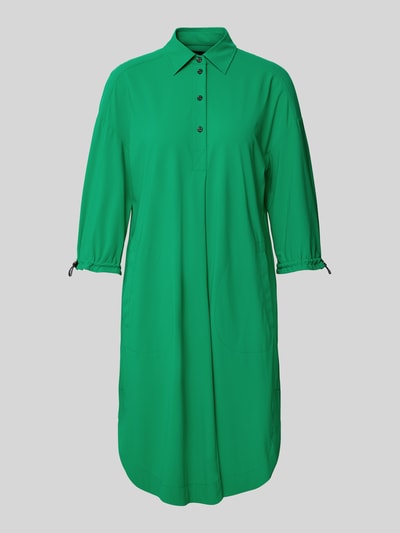 Produktfoto, Knielanges Hemdblusenkleid mit Knopfleiste von Marc Cain w zielonym kolorze, prosty krój, długość do kolan, kołnierzyk koszulowy, materiał z domieszką stretchu