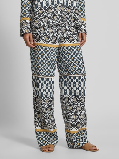 Marc O'Polo Loose fit linnen broek met all-over motief Marineblauw - 4
