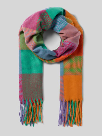 Produktfoto, Schal mit Fransen Modell 'happy' von Kurt Beines, rechteckig, Strick-Optik, bunt kariert, 70x180 cm, Fransen an den Enden
