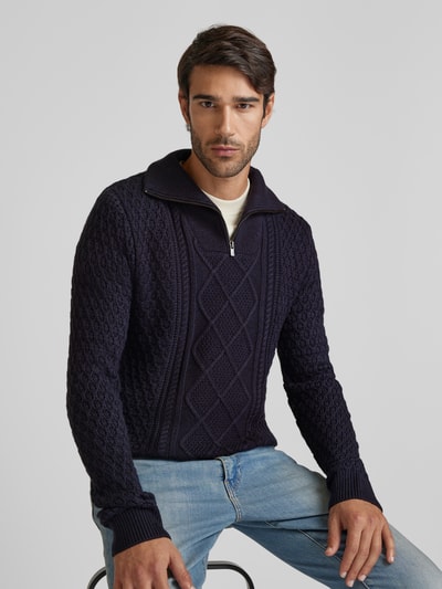 Jack & Jones Premium Gebreide pullover met korte ritssluiting, model 'BLUNORTH' Donkerblauw - 3