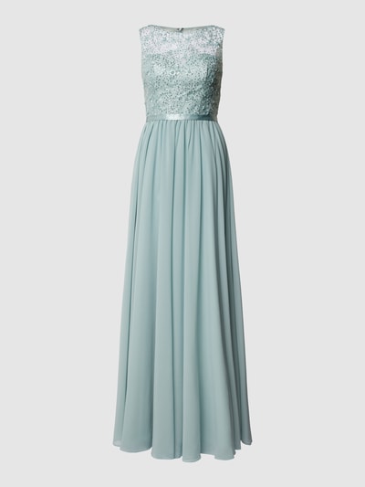 Luxuar Abendkleid mit floralem Stitching Mint 2