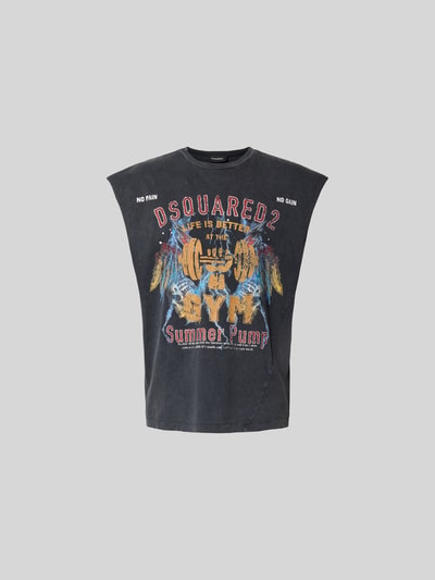 Produktfoto, Top aus reiner Baumwolle von Dsquared2 in Schwarz mit farbigem Label-Print, Rundhalsausschnitt, Regular-Fit, ärmelloses Design