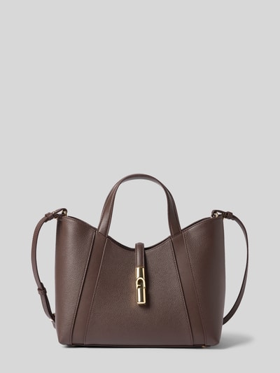 Productfoto, Handtasche mit Applikation Modell 'GOCCIA' van Furla in bruin met goudkleurige applicatie, kort hengsel, verstelbare schouderriem, open hoofdvak, ritsvak binnenin, breedte 28 cm, lengte 23 cm, diepte 11 cm, bandlengte 97 cm, dames schoudertas met structuur textuur
