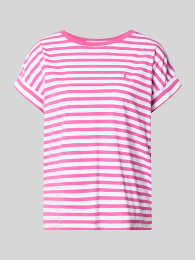 Produktfoto, Loose Fit T-Shirt aus reiner Baumwolle Modell 'IDAARA' von Armedangels, różowo-białe pasy, jersey, logo-stitching, krój loose fit, dekolt okrągły, krótki rękaw