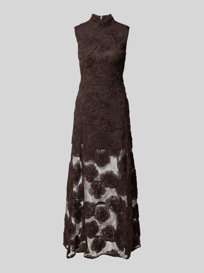 ROTATE Maxikleid mit floralem Allover-Besatz Dunkelbraun 2