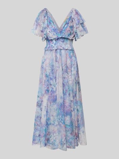 LACE & BEADS Knielanges Cocktailkleid mit V-Ausschnitt Blau 2