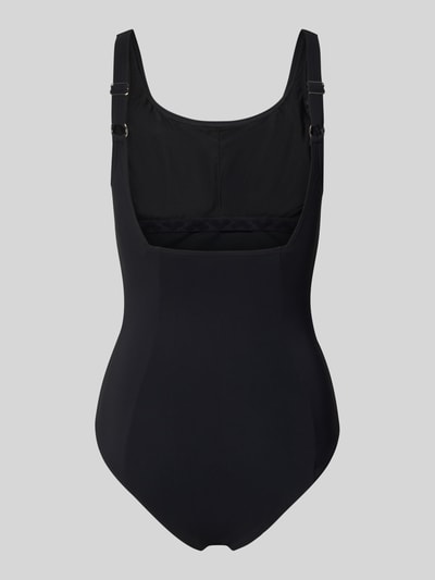 Produktfoto, schwarzer Badeanzug mit Logo Modell 'LILI' von Arena aus Material-Mix mit Stretch-Anteil, körpernahe Passform
