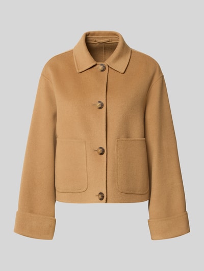 Produktfoto, helle beige Damen Jacke von Marella aus Lanawoll-Mix Modell 'Tempio' mit Umlegekragen und großen Fronttaschen, Regular Fit.