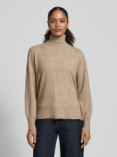 VERO MODA Regular Fit Rollkragenpullover mit Seitenschlitzen Modell 'DOFFY' Sand Melange 4