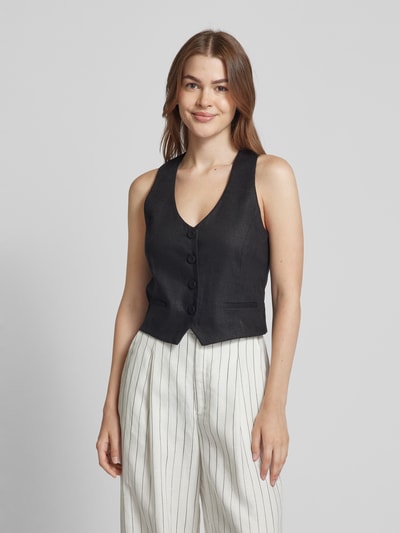 Mango Leinenweste mit Leistentaschen Modell 'WAISTCOAT BORELI' Black 4