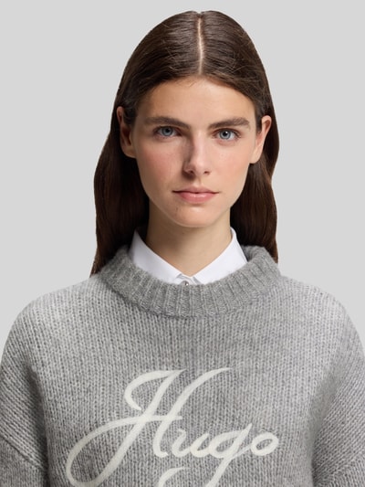 HUGO Loose Fit Pullover aus Woll-Alpaka-Mix Modell 'Sloguinny' Hellgrau 3