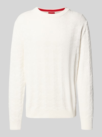 HUGO Gebreide pullover met ribboorden, model 'Sargyle' Wit - 2
