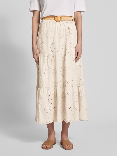 ZABAIONE Midirok met broderie anglaise en riem Beige - 4