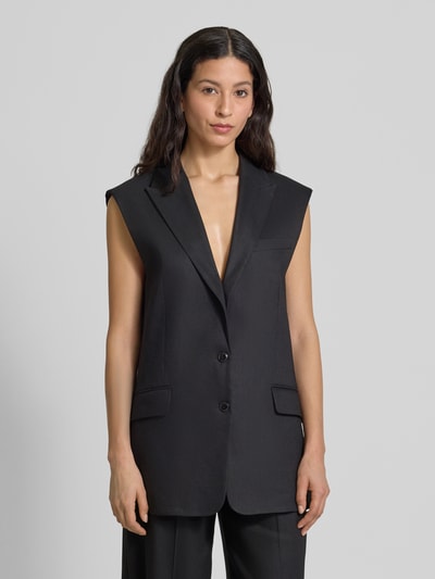 HUGO Linnen gilet met reverskraag, model 'Amise' Zwart - 4