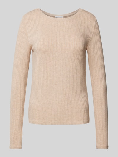 OPUS Longsleeve mit geripptem Rundhalsausschnitt Modell 'Sulikko' Beige 2