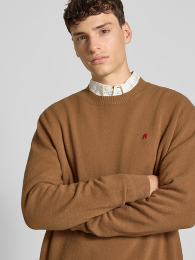 Replay Strickpullover aus Lanawoll-Mix mit Rundhalsausschnitt Camel 3