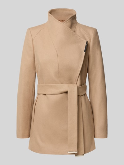 Produktfoto, beige jack van wolmix met kasjmier, regular fit, opstaande kraag, labeldetail, strikceintuur, Model 'ROSESS' van Ted Baker, ruglengte maat 36: 72 cm, schouderbreedte: 42 cm, borstwijdte: 42 cm, mouwlengte: 61 cm
