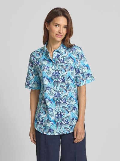 ETERNA Bluzka koszulowa o kroju relaxed fit z kwiatowym nadrukiem na całej powierzchni Niebieski 4