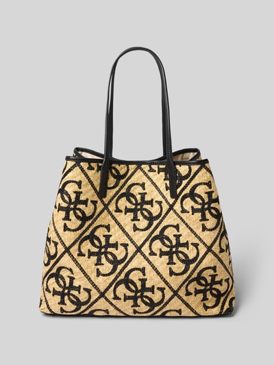 Produktfoto, 2-in-1-Shopper mit Logo-Muster Modell 'KIRSTEN LARGE' von GUESS im Allover-Look, beige mit schwarzen Details, gewebte Textur, herausnehmbare Innentasche, Maße 35x34x20 cm, Schulterriemen 58 cm, Magnetverschluss