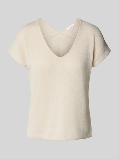 OPUS Bluzka z dzianiny z dekoltem w serek model ‘Sirukus’ Beżowy 2