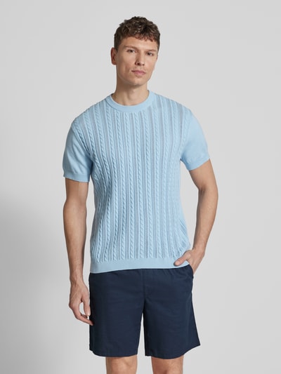 Lindbergh T-Shirt mit Zopfmuster Hellblau 4