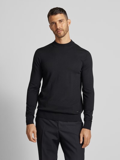 JOOP! Collection Gebreide pullover van scheerwol met opstaande kraag, model 'Davide' Zwart - 4