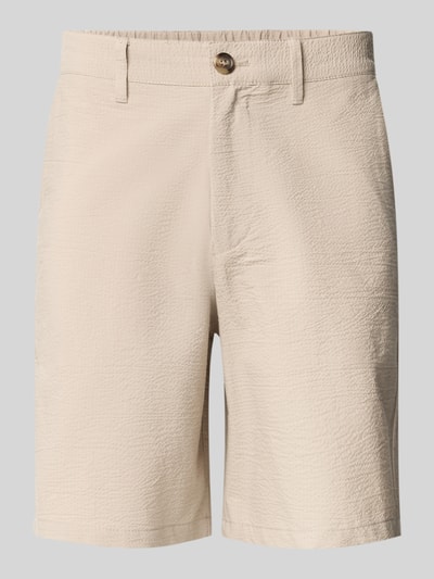 Produktfoto, Regular Fit Bermudas aus Baumwoll-Mix Modell 'KARL' von SELECTED HOMME, kolor beżowy, wzór w paski, faktura seersucker
