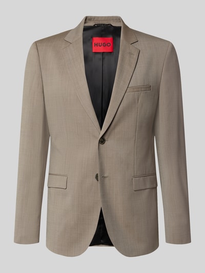 Produktfoto, beigefarbenes Super Slim Fit Sakko aus Schurwoll-Mix Modell 'Arti253X' von HUGO, glatte Textur, dezente Struktur.