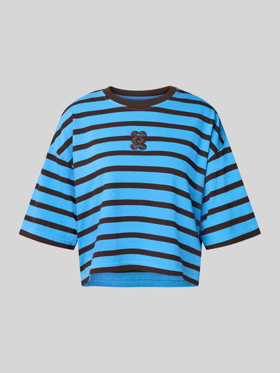 Produktfoto, Cropped T-Shirt mit Halbarm van Smith & Soul, blauw-zwart gestreept, puur katoen, boxy fit, ronde hals, korte look
