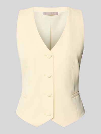 Produktfoto, Regular Fit Weste mit V-Ausschnitt von Christian Berg Cocktail, cremefarben, glatte Textur, elastischer Material-Mix, offene Vorderseite