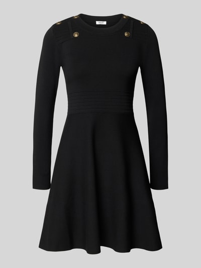 Produktfoto, schwarzes Slim Fit Minikleid aus Viskose-Mix mit goldenen Knöpfen, Modell 'Abito Maglia' von Liu Jo White, Zierbesatz, Rundhalsausschnitt, langärmlig