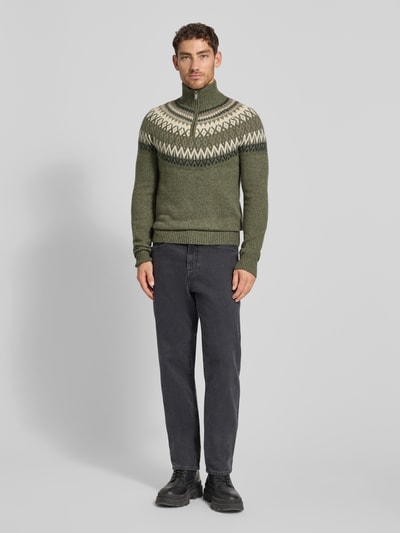 MCNEAL Gebreide pullover van wolmix met opstaande kraag en ritssluiting Donkergroen gemêleerd - 1