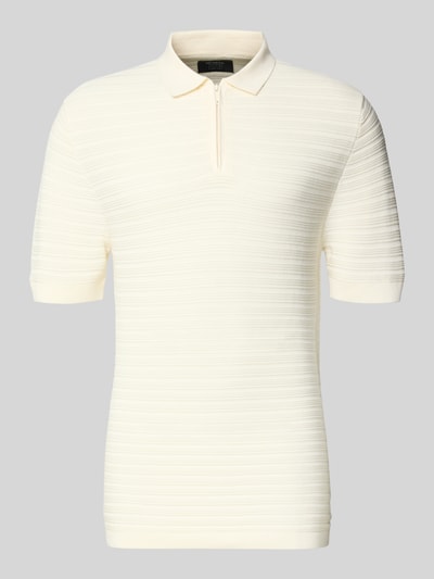 Produktfoto, Regular Fit Poloshirt mit kurzem Reißverschluss von MCNEAL, kremowy kolor, strukturalny wzór, bawełniano-wiskozowa tkanina, kołnierzyk polo, krój regular fit, długość tyłu w rozmiarze M 69 cm, długość rękawa w rozmiarze M 26 cm
