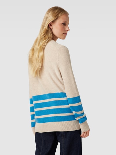 Christian Berg Woman Sweter z dzianiny z wełny lana z paskami w kontrastowym kolorze Beżowy melanż 5