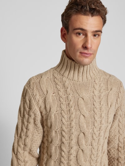 Profuomo Rollkragenpullover mit Zopfmuster Beige 3