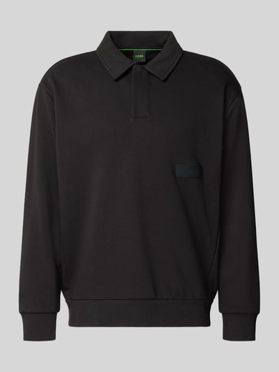 Produktfoto, schwarzes Relaxed Fit Sweatshirt aus Baumwoll-Mix Modell 'SW_Placket Polo' von BOSS Green mit glatter Textur und dezenten Details.