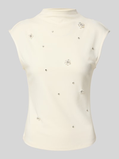 Zero Top mit Stehkragen und Ziersteinbesatz Offwhite 2