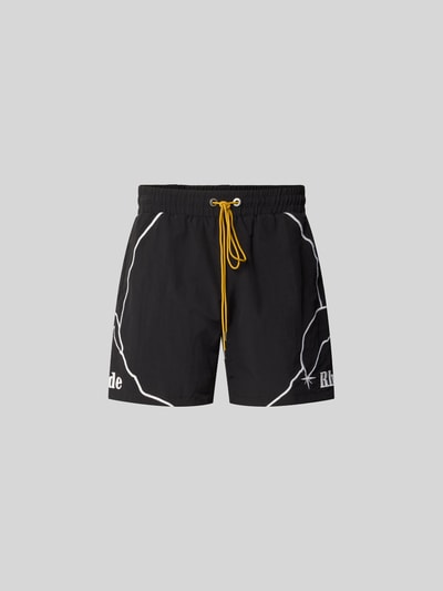Produktfoto, Shorts mit Label-Stitching von RHUDE in Schwarz mit Gerader Passform, elastischem Bund, Tunnelzug und Eingrifftaschen