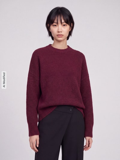 VERO MODA Oversized Pullover mit Woll-Anteil Modell 'BOOM' Dunkelrot Melange 4