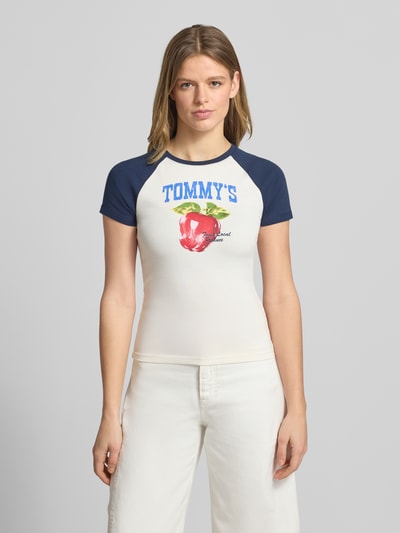 Tommy Jeans t-shirt o kroju slim fit z mieszanki bawełny Biały 4