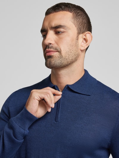 Christian Berg Men Strickpullover mit kurzem Reißverschluss Dunkelblau Melange 3